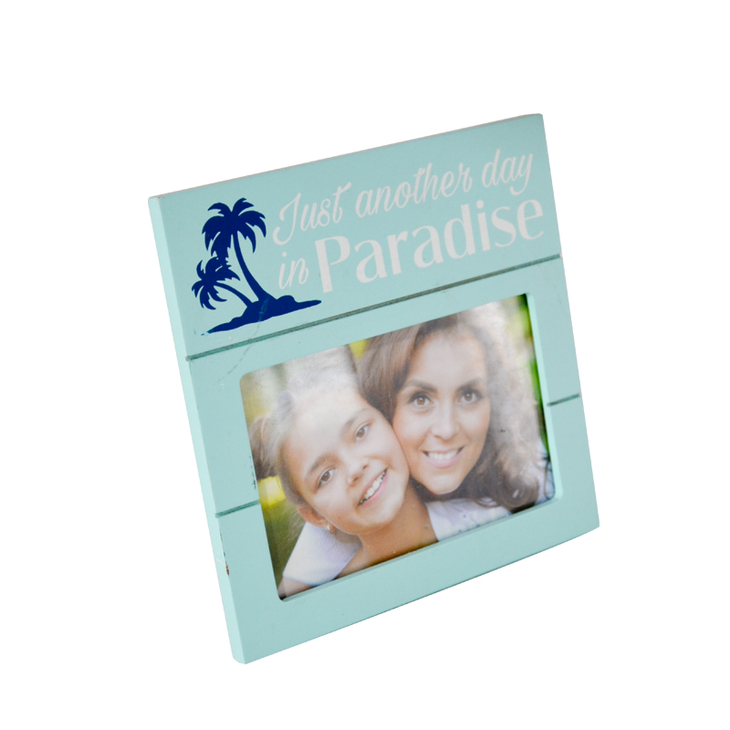 MDF photo frame, sloted design, hawaii style.  Light blue T18439