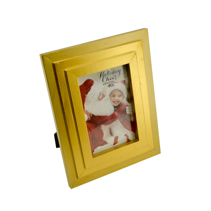 MDF triple framed photo frame, bulge out from inner center.  Golden, rectangular T18506