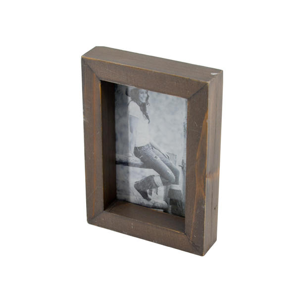 Wooden photo frame, thick framed, vintage, dark brown with grey distress T18735-2