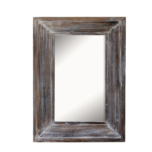 Old wood framed mirror,  rectangular, natural antique style, white distressed, vintage style ALY0767